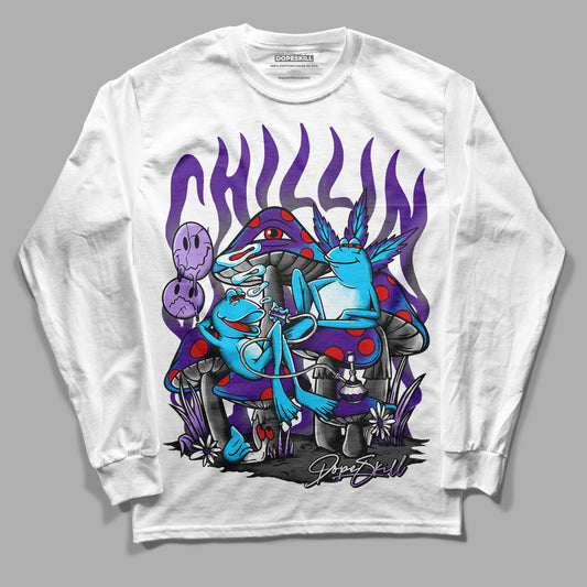 Dark Iris 3s DopeSkill Long Sleeve T-Shirt Chillin Graphic - White 