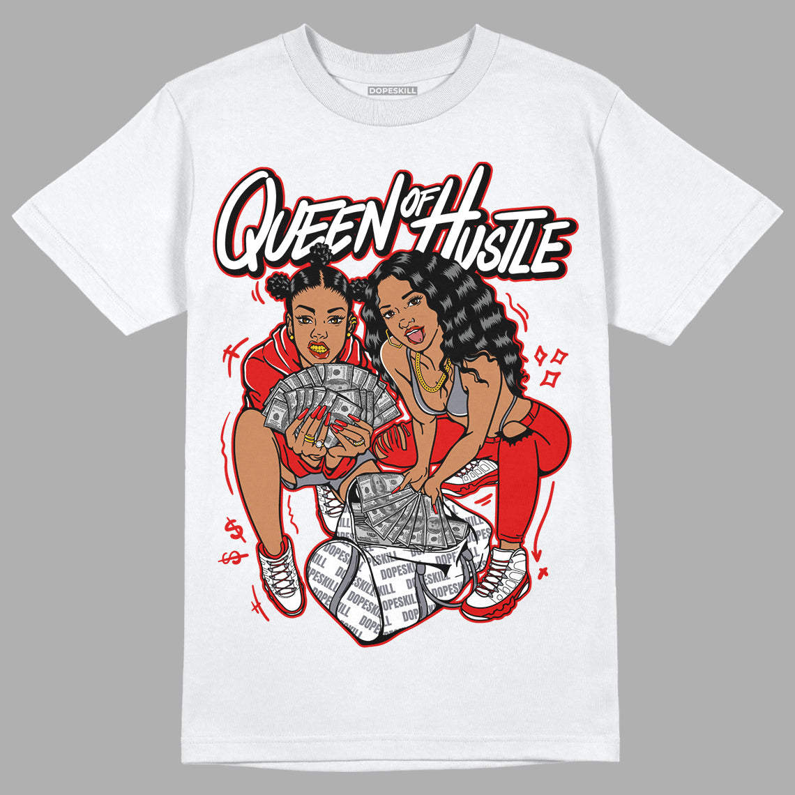 Gym Red 9s DopeSkill T-Shirt Queen Of Hustle Graphic - White 