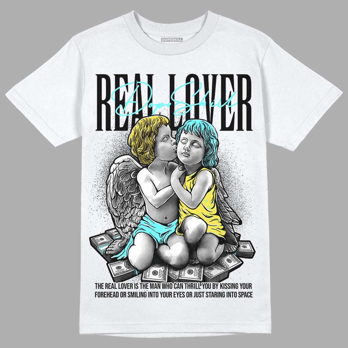 Aqua 5s DopeSkill T-Shirt Real Lover Graphic - White