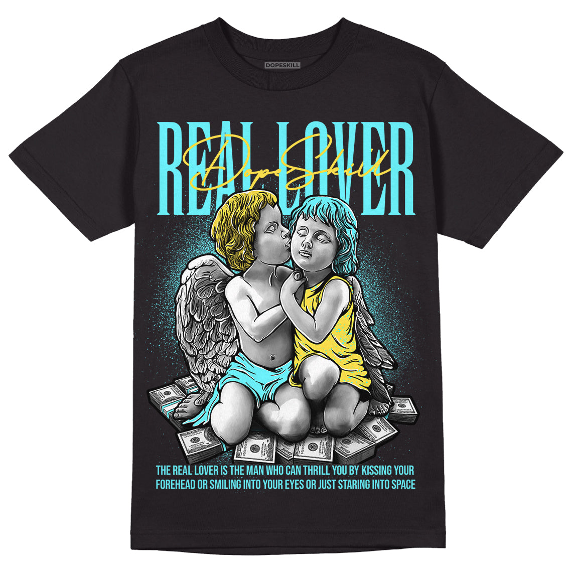 Aqua 5s DopeSkill T-Shirt Real Lover Graphic - Black