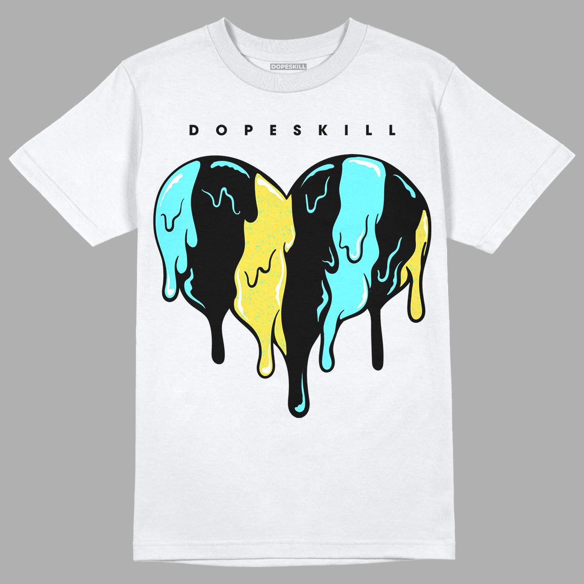 Aqua 5s DopeSkill T-Shirt Slime Drip Heart Graphic - White