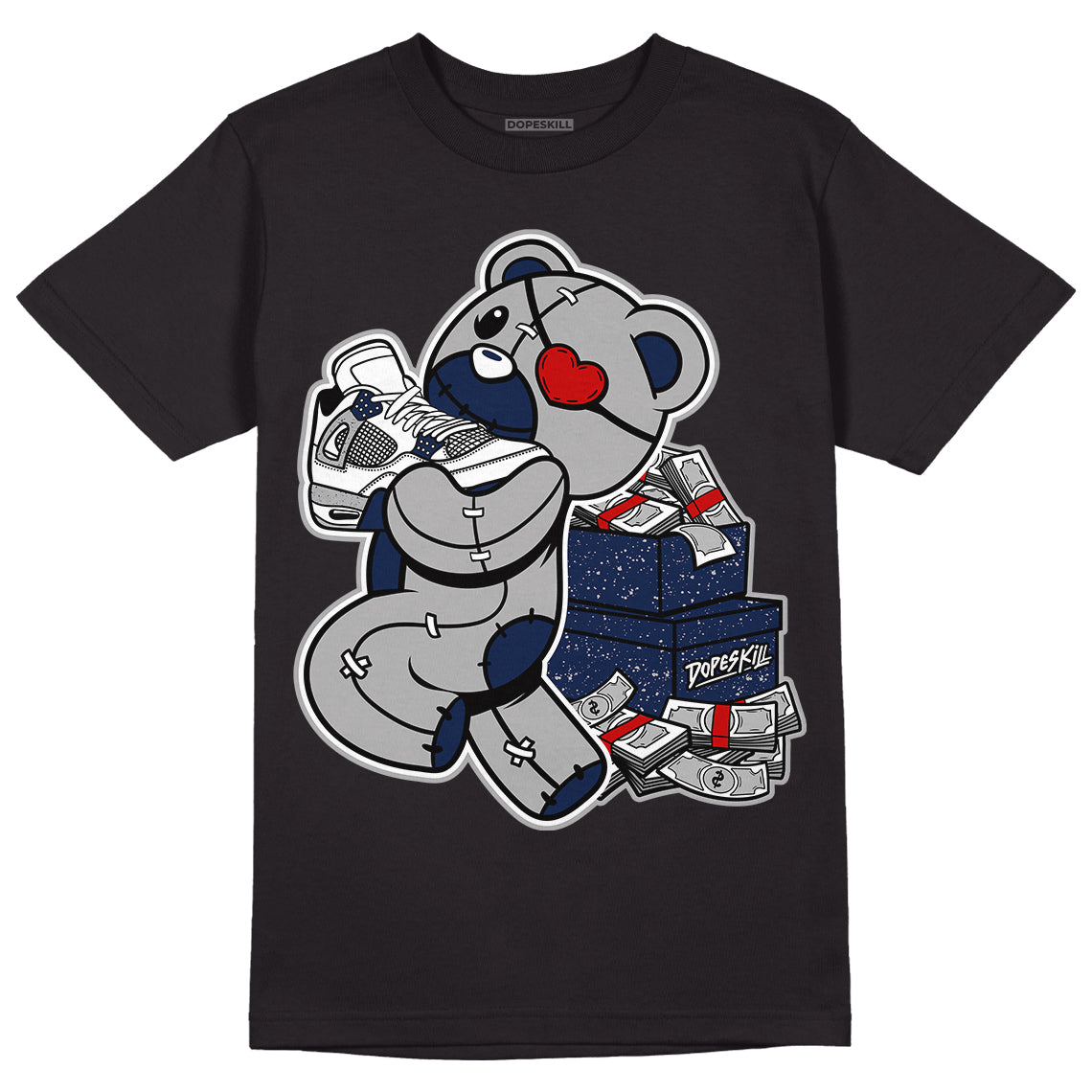 Midnight Navy 4s DopeSkill T-Shirt Bear Steals Sneaker Graphic - Black