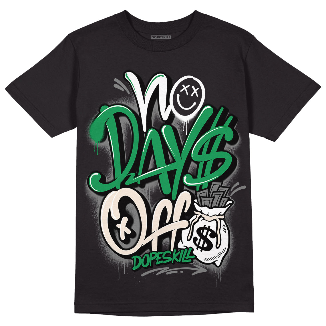 Jordan 2 Retro Lucky Green DopeSkill T-Shirt No Days Off Graphic Streetwear - Black 