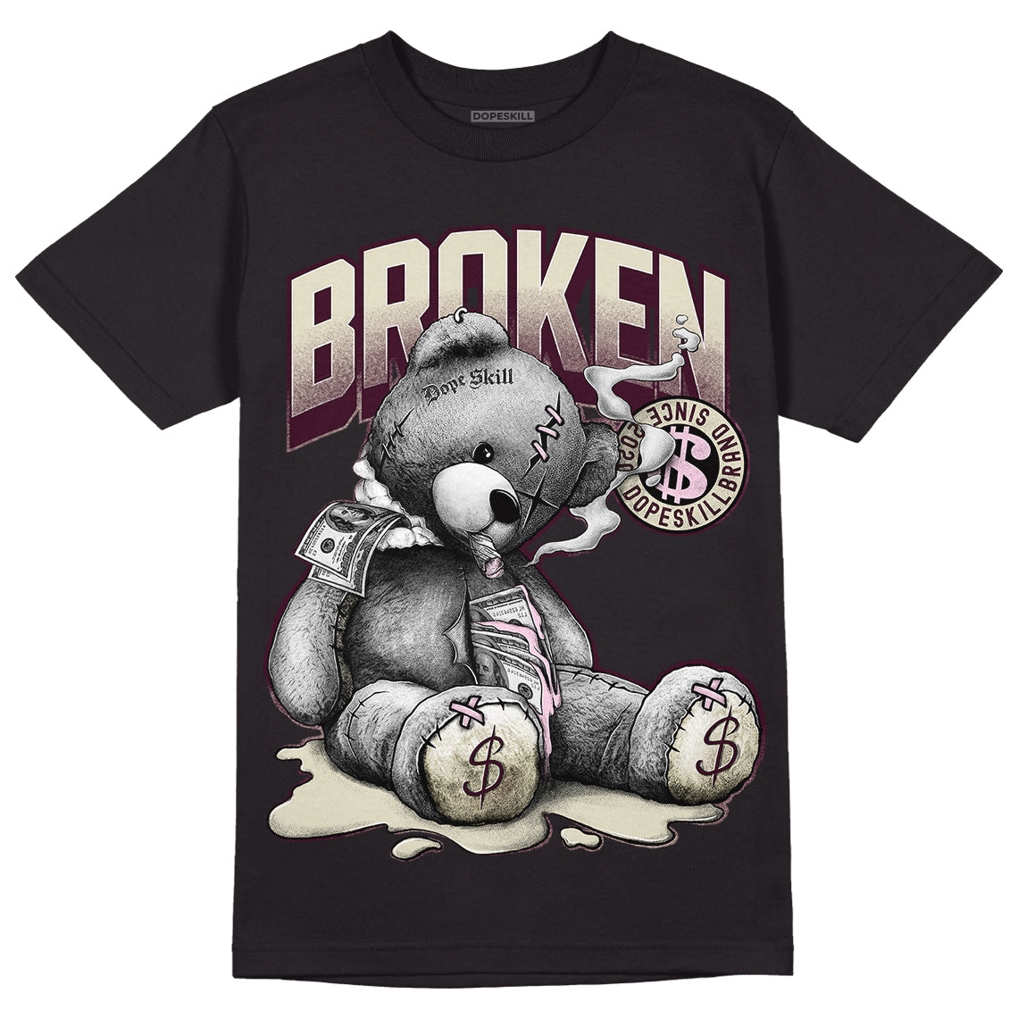 Dunk Low Night Maroon and Medium Soft Pink DopeSkill T-Shirt Sick Bear Graphic Streetwear - Black