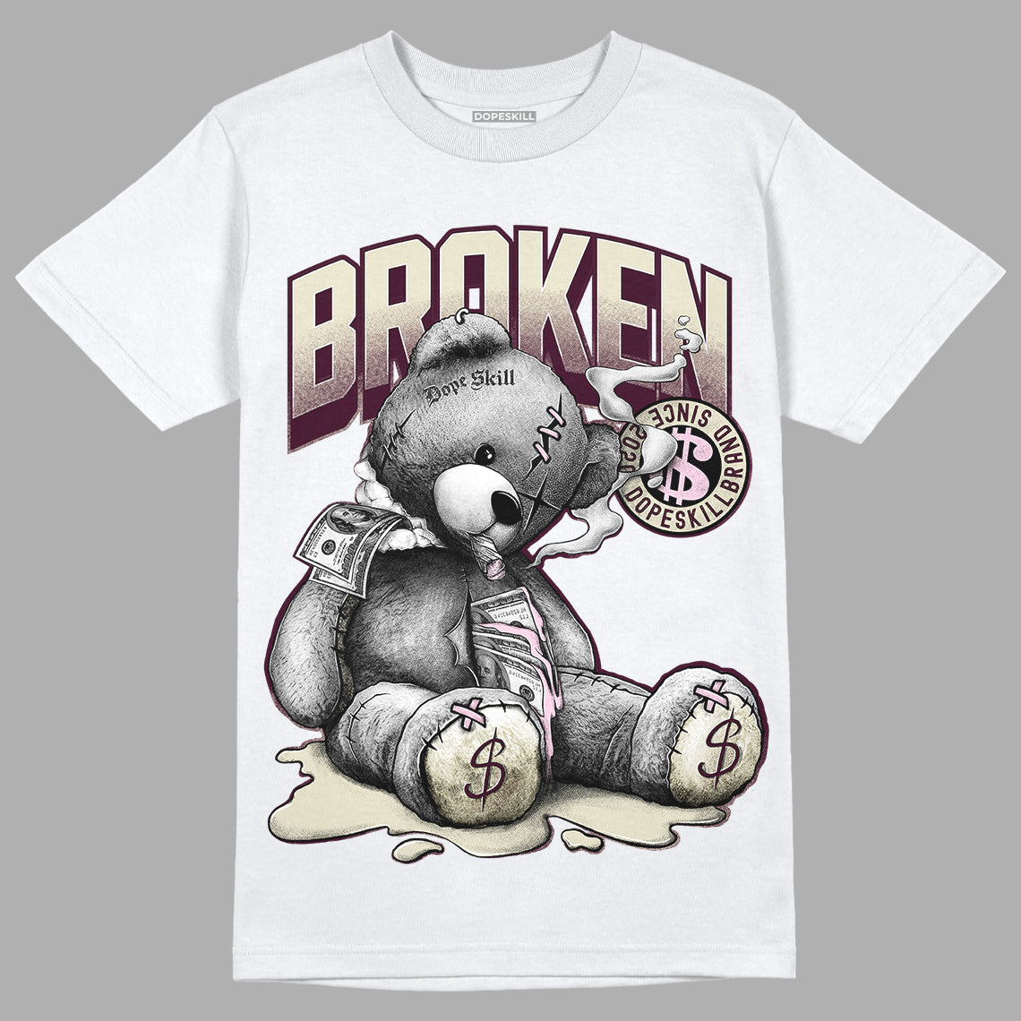 Dunk Low Night Maroon and Medium Soft Pink DopeSkill T-Shirt Sick Bear Graphic Streetwear - White 