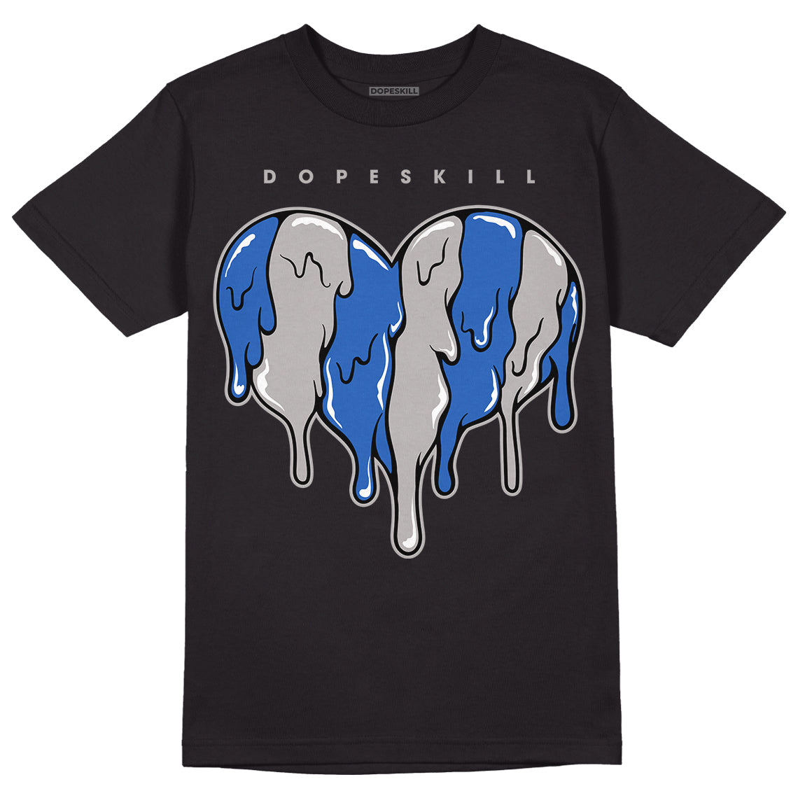 True Blue 1s DopeSkill T-Shirt Slime Drip Heart Graphic - Black