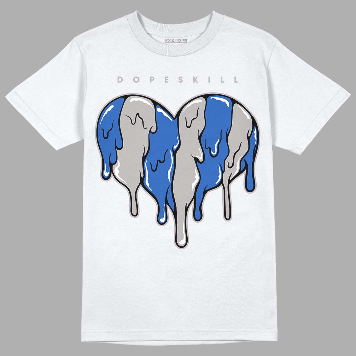 True Blue 1s DopeSkill T-Shirt Slime Drip Heart Graphic - White