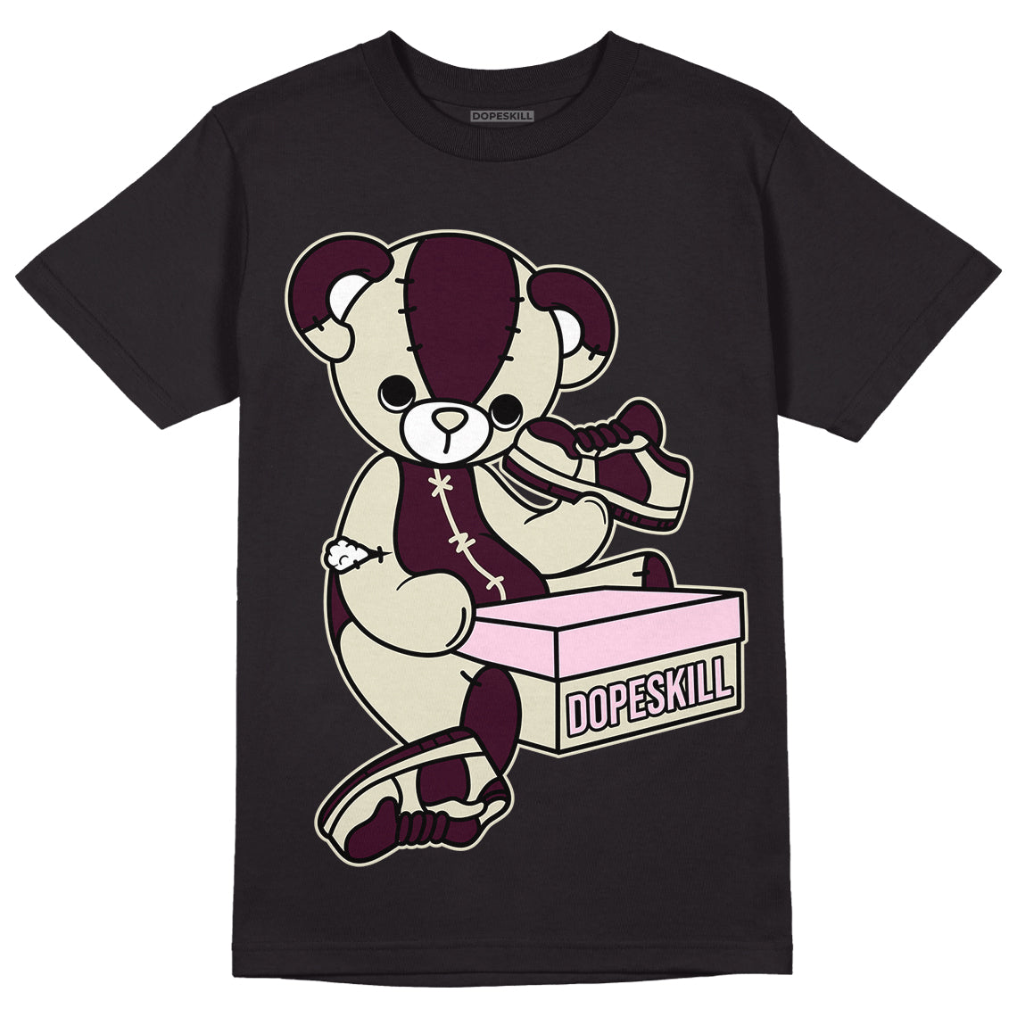 Dunk Low Night Maroon and Medium Soft Pink DopeSkill T-Shirt Sneakerhead BEAR Graphic Streetwear - Black