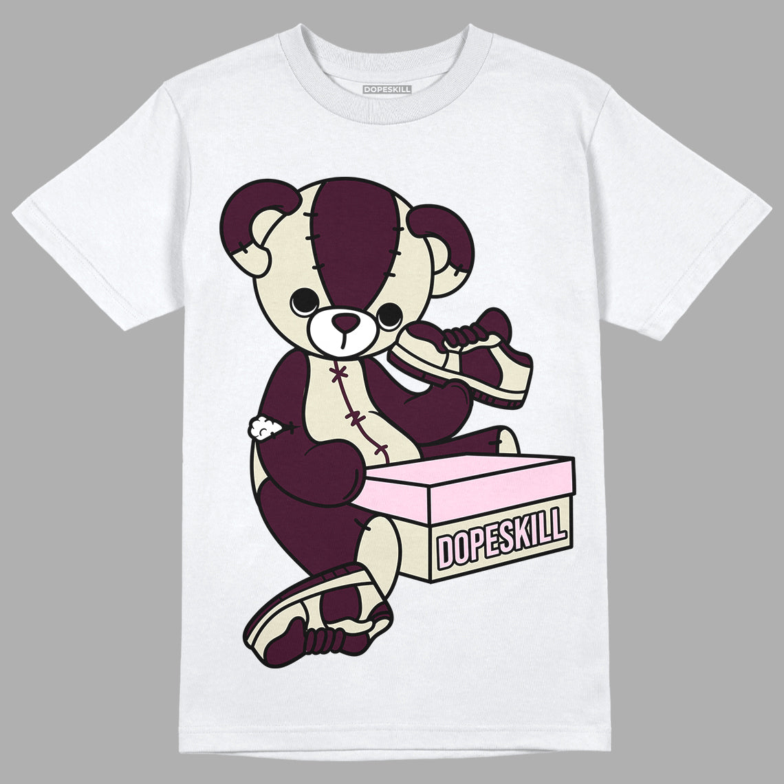 Dunk Low Night Maroon and Medium Soft Pink DopeSkill T-Shirt Sneakerhead BEAR Graphic Streetwear  - White 