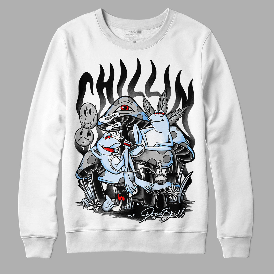 Black Metallic Chrome 6s DopeSkill Sweatshirt Chillin Graphic - White