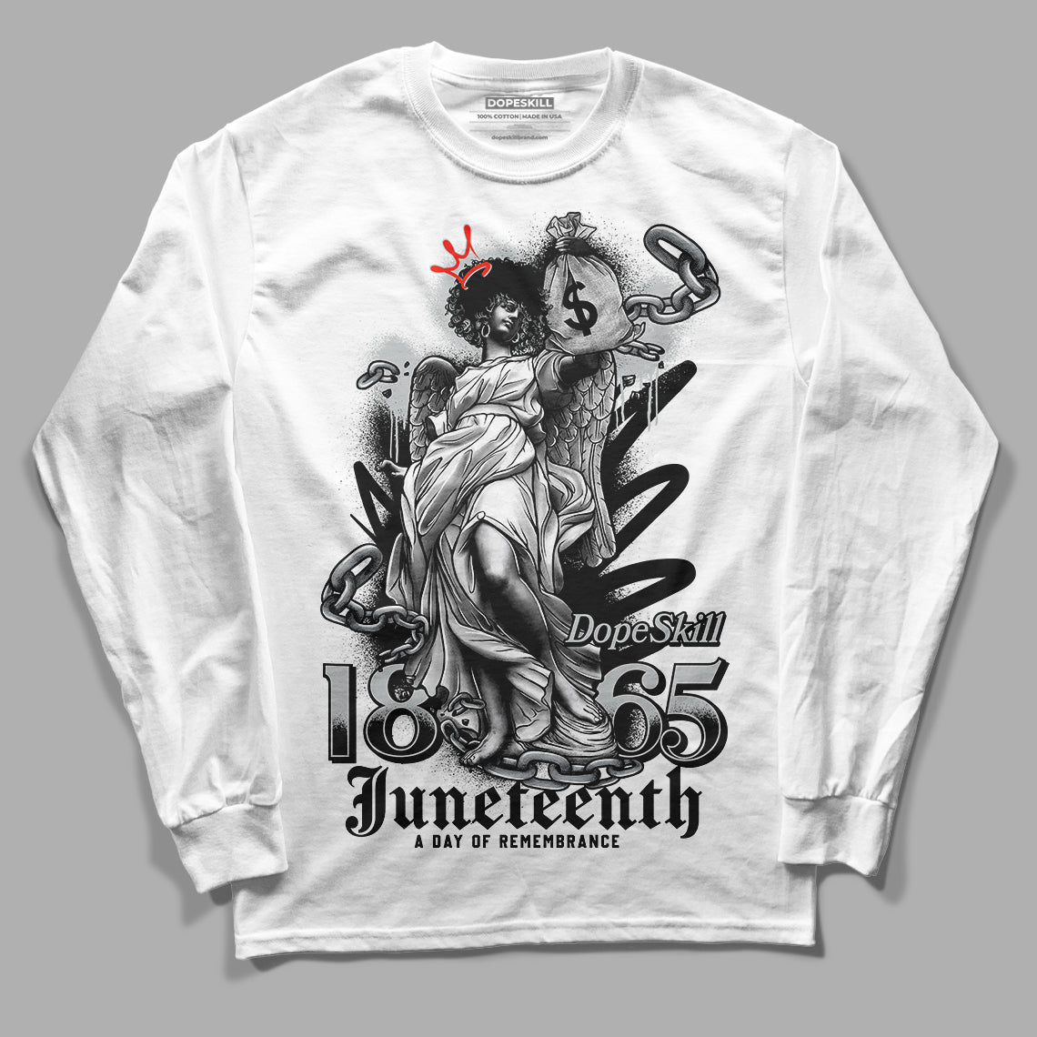 Black Canvas 4s DopeSkill Long Sleeve T-Shirt Juneteenth Graphic - White 