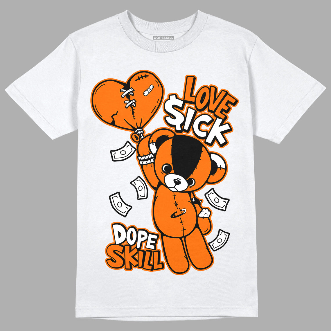 Orange Black White DopeSkill T-Shirt Love Sick Graphic - White 