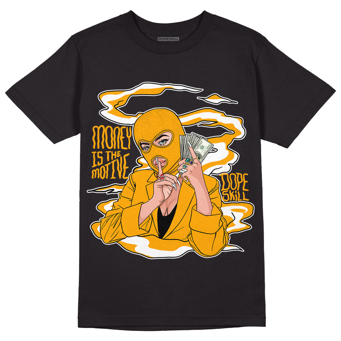 Taxi Yellow Toe 1s DopeSkill T-Shirt Money Is The Motive Graphic - Black 