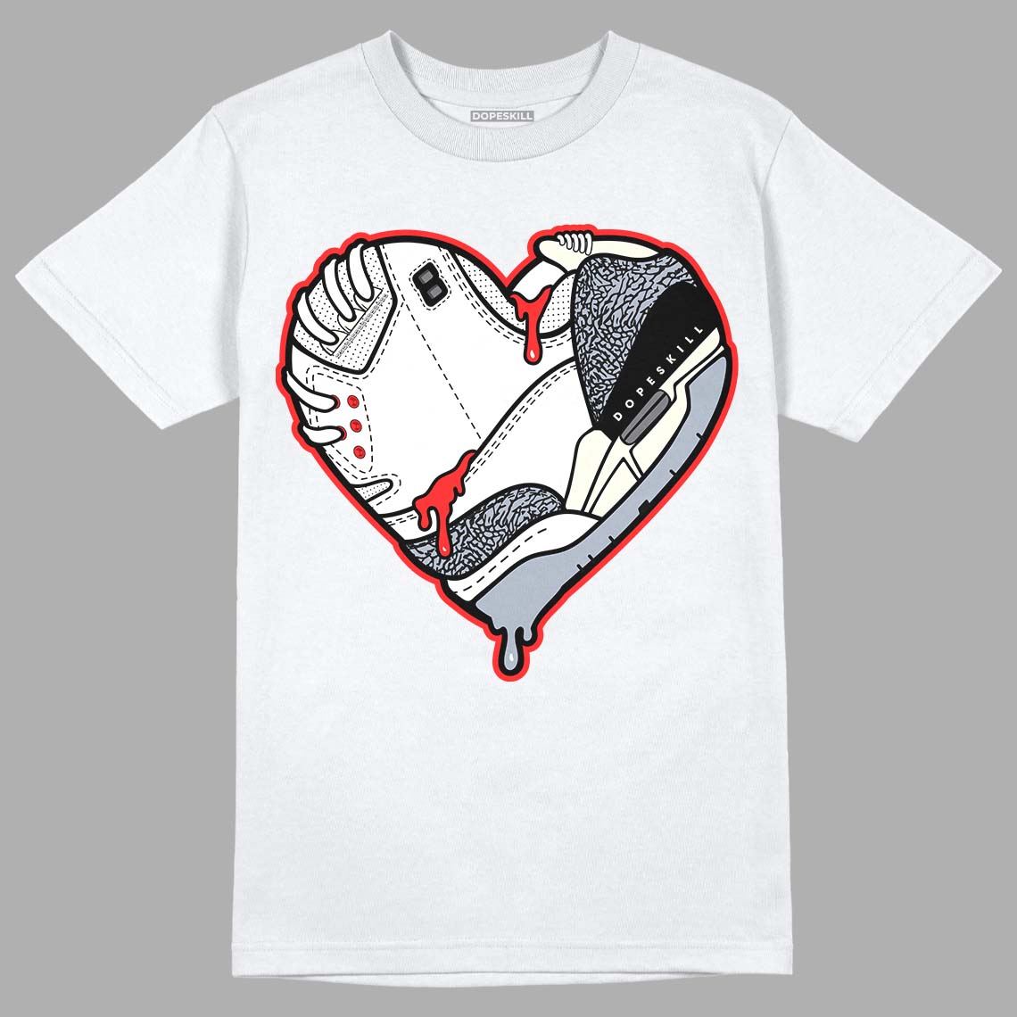 Jordan 3 Retro White Cement Reimagined DopeSkill T-Shirt Heart Jordan 3 Graphic Streetwear - White