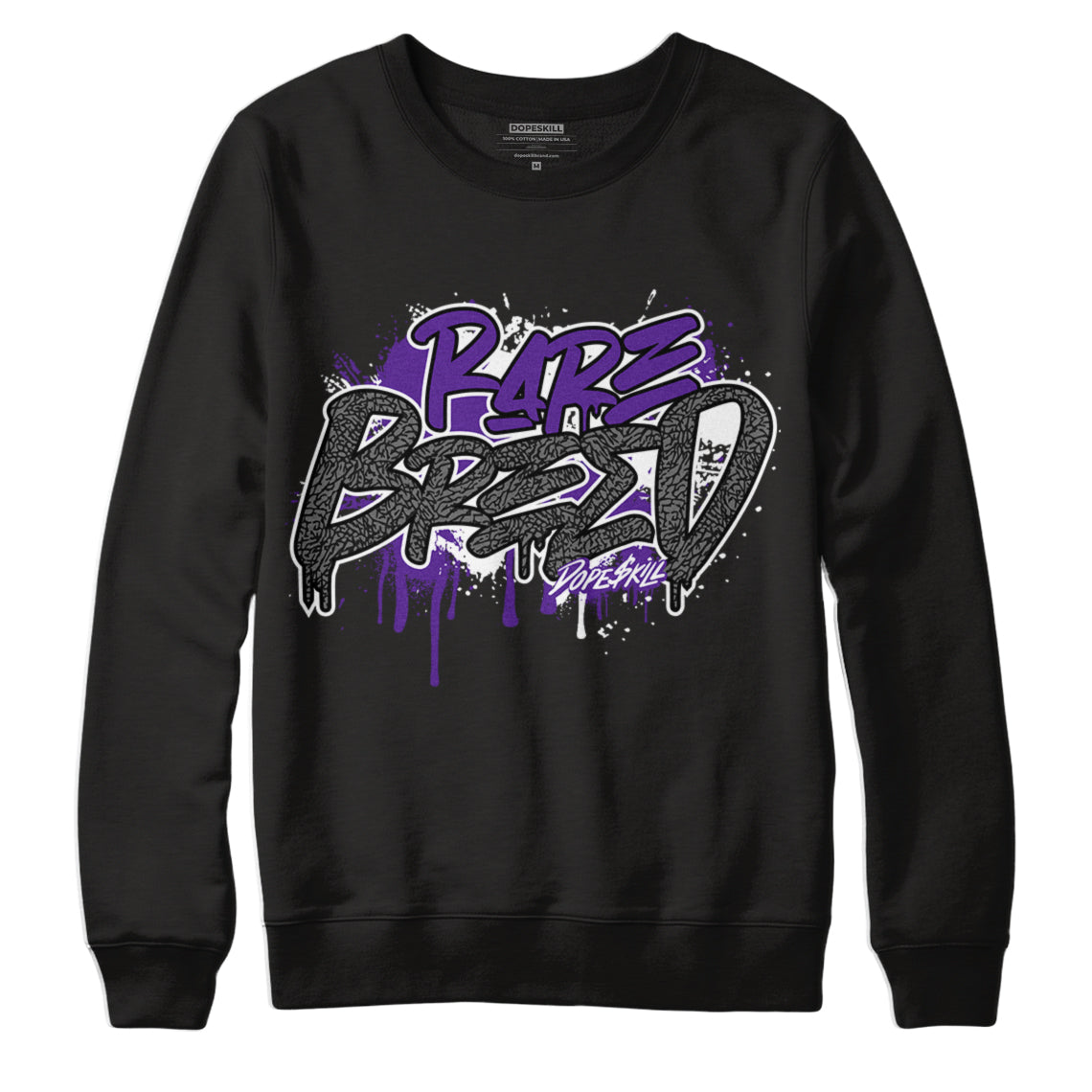 Jordan 3 Dark Iris DopeSkill Sweatshirt Rare Breed Graphic - Black 