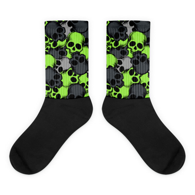 Drawn Skulls Sublimated Socks Match Jordan 5 Green Bean