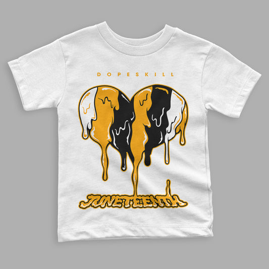 Taxi Yellow Toe 1s DopeSkill Toddler Kids T-shirt Juneteenth Heart Graphic - White 