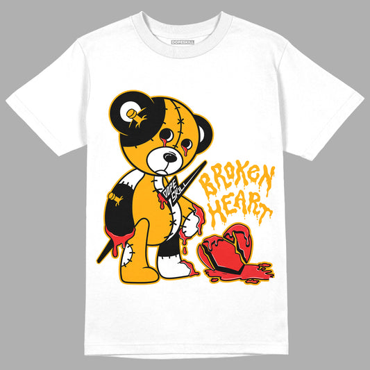 Taxi Yellow Toe 1s DopeSkill T-Shirt Broken Heart Graphic - White 