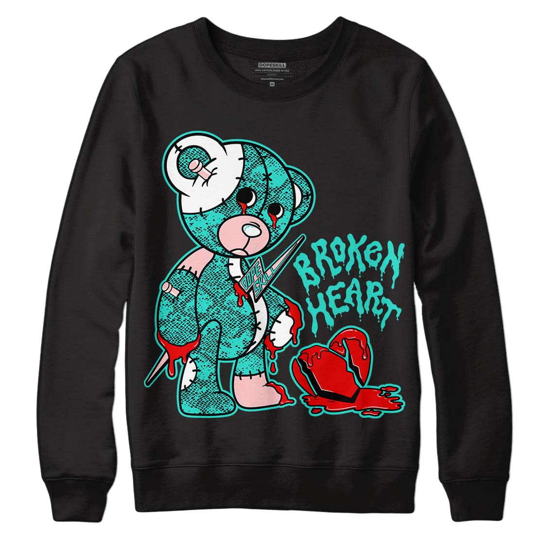 Green Snakeskin Dunk Low DopeSkill Sweatshirt Broken Heart Graphic - Black