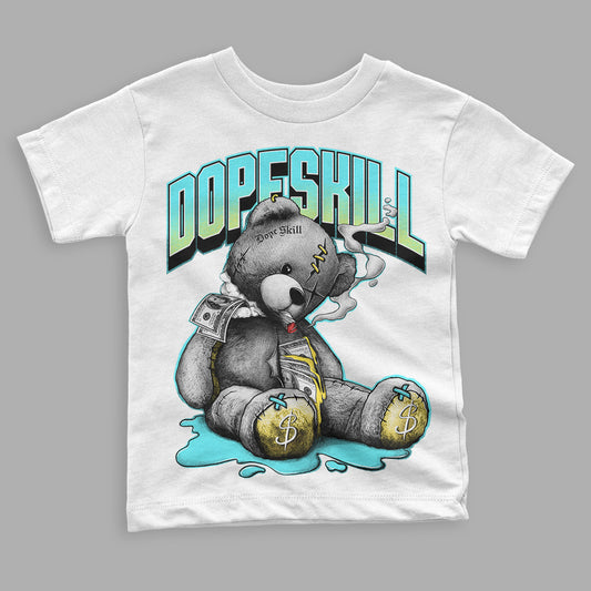 Aqua 5s DopeSkill Toddler Kids T-shirt Sick Bear Graphic - White 