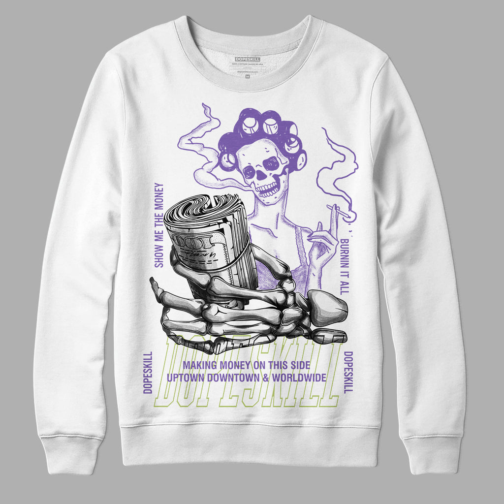 Canyon Purple 4s DopeSkill Sweatshirt Show Me The Money Graphic - White 