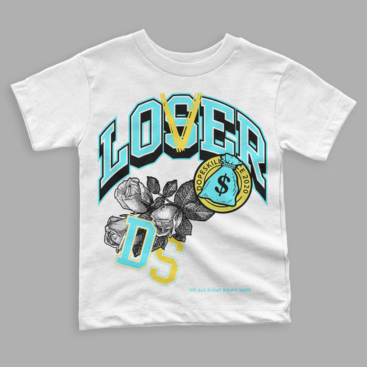 Aqua 5s DopeSkill Toddler Kids T-shirt Loser Lover Graphic - White 