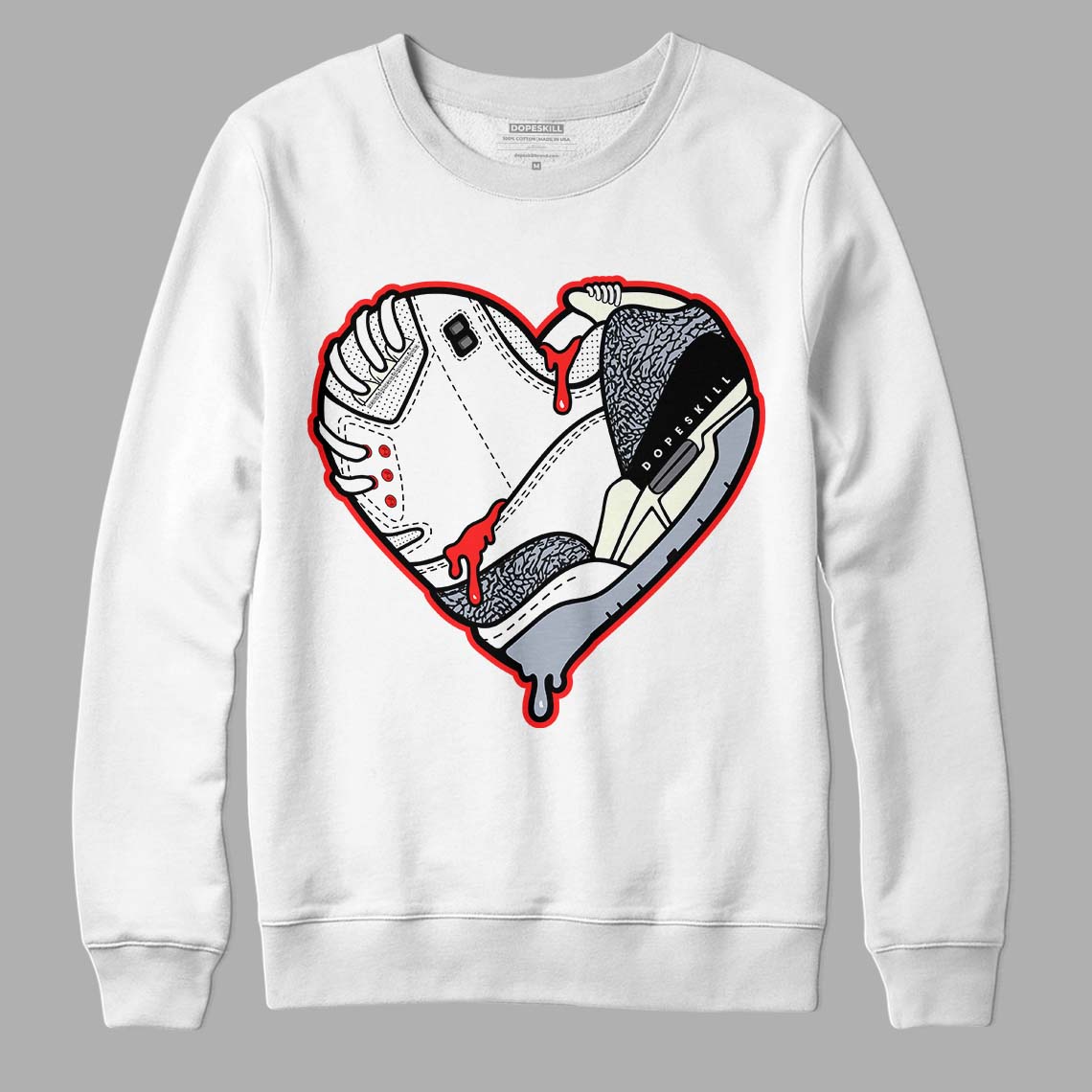 Jordan 3 Retro White Cement Reimagined DopeSkill Sweatshirt Heart Jordan 3 Graphic Streetwear - White