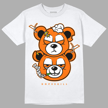 Orange Black White DopeSkill T-Shirt New Double Bear Graphic - White 