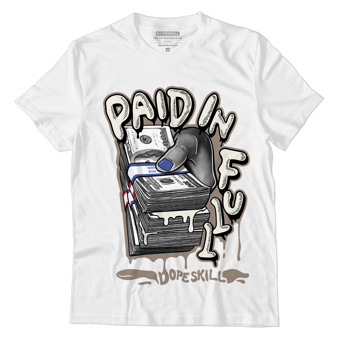 Jordan 4 Sail Canvas DopeSkill T-Shirt Paid In Full Graphic - White 