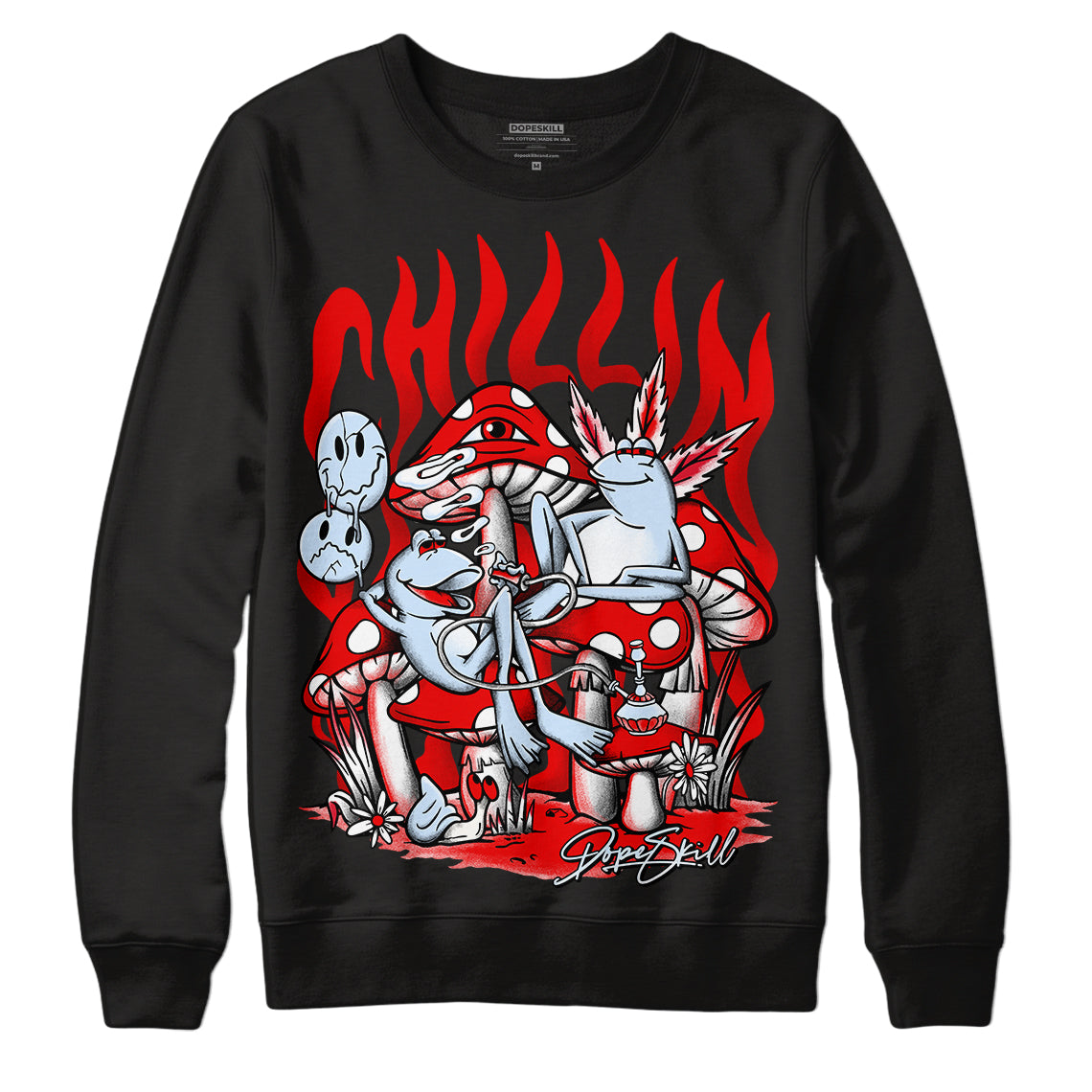 Cherry 11s DopeSkill Sweatshirt Chillin Graphic - Black