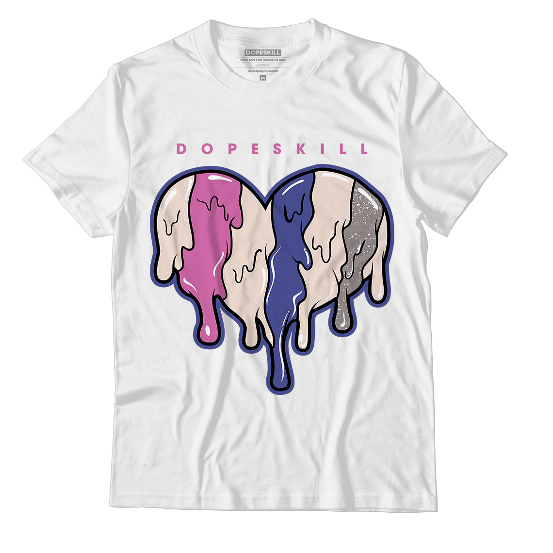 Jordan 7 SE Sapphire DopeSkill T-Shirt Slime Drip Heart Graphic - White 