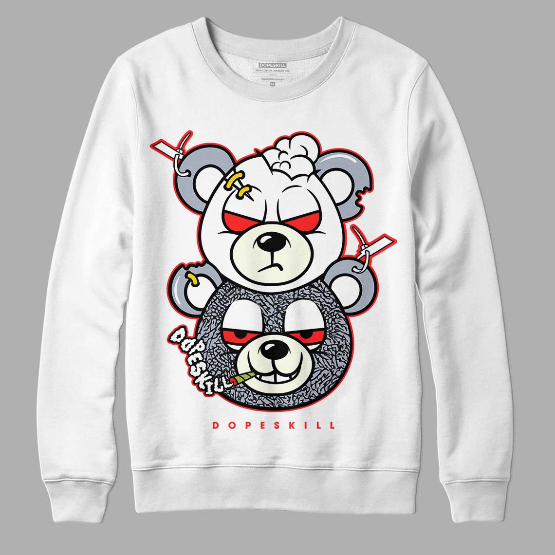 Jordan 3 Retro White Cement Reimagined DopeSkill Sweatshirt New Double Bear Graphic Streetwear - White