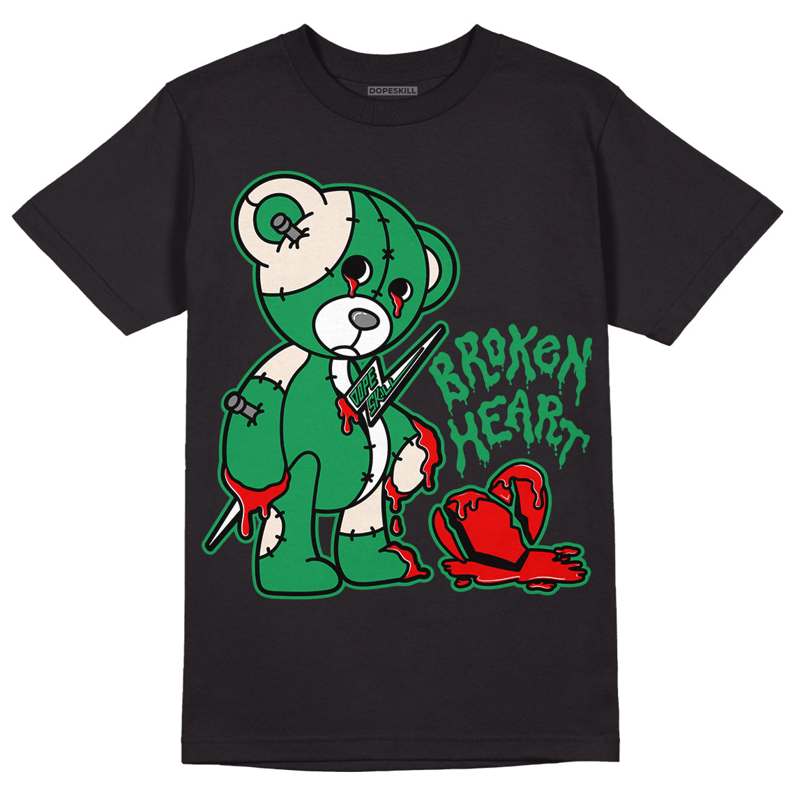 Jordan 2 Retro Lucky Green DopeSkill T-Shirt Broken Heart Graphic Streetwear - Black 