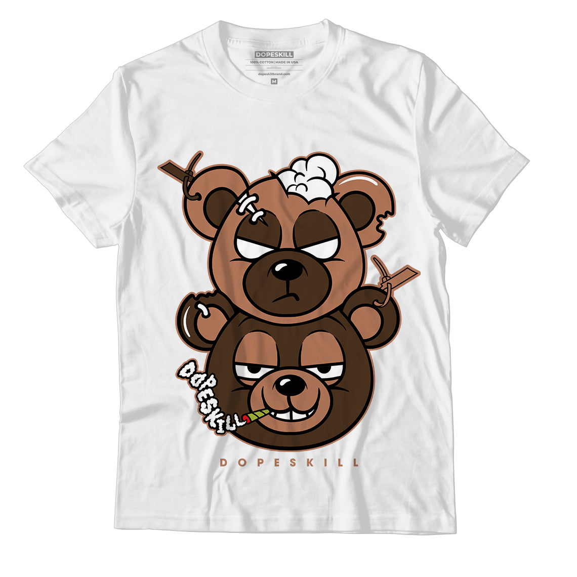 Jordan 1 Mid Dark Chocolate DopeSkill T-Shirt New Double Bear Graphic - White 