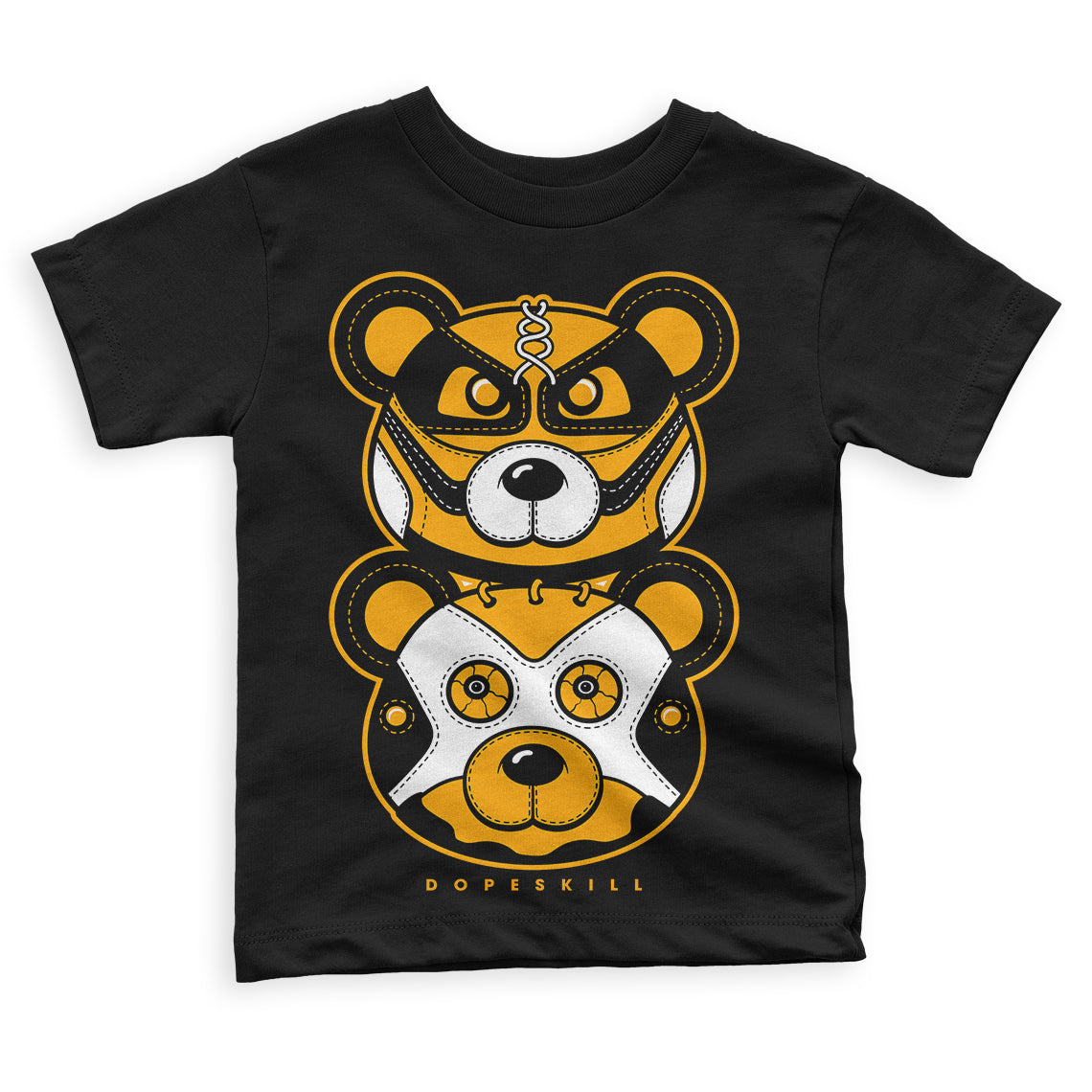 Taxi Yellow Toe 1s DopeSkill Toddler Kids T-shirt Leather Bear Graphic - Black