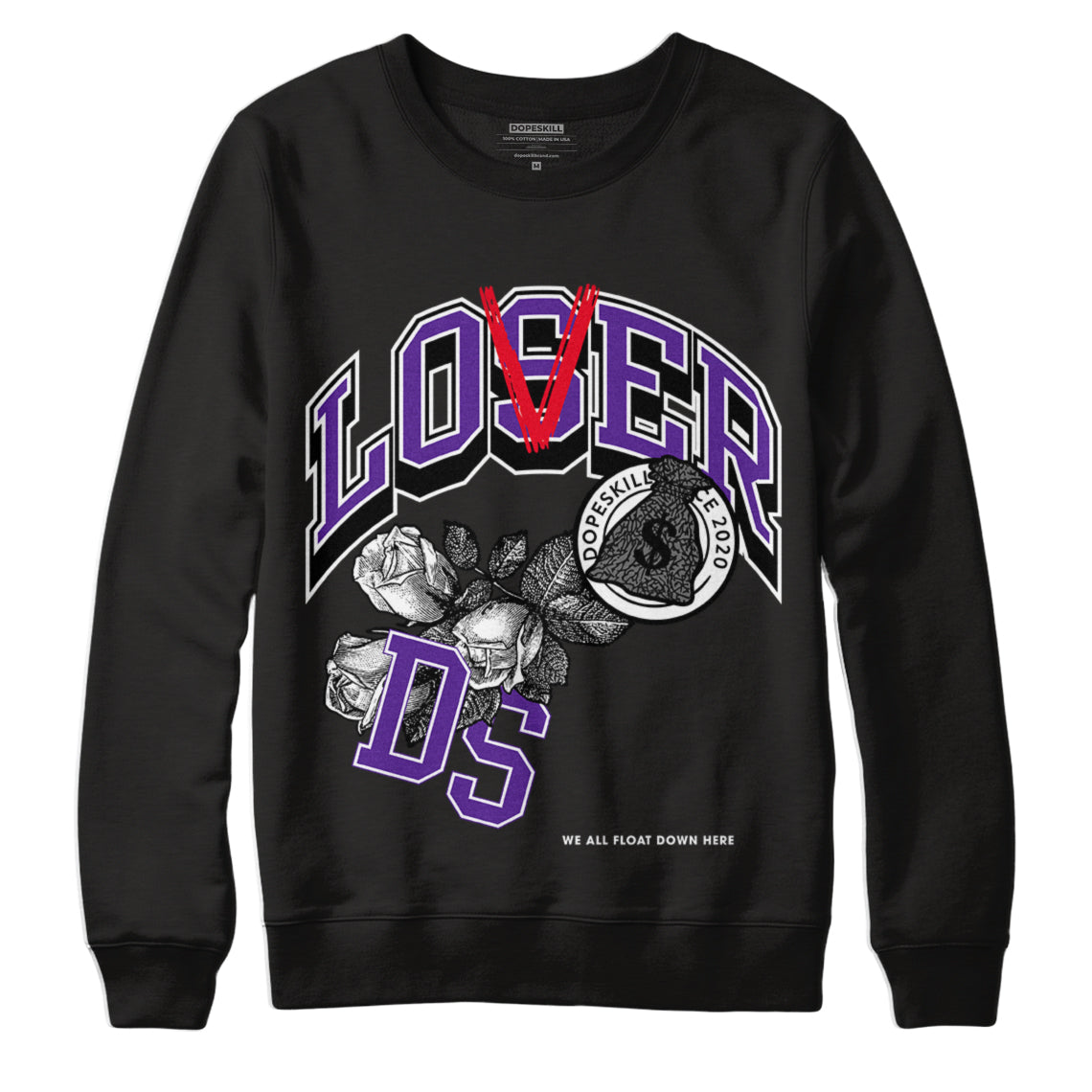 Jordan 3 Dark Iris DopeSkill Sweatshirt Loser Lover Graphic - Black 