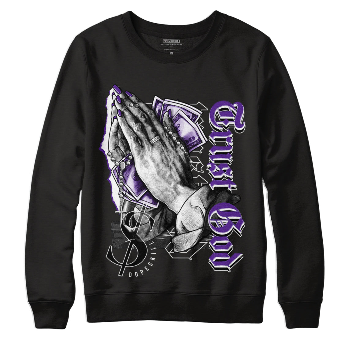 Jordan 3 Dark Iris DopeSkill Sweatshirt Trust God Graphic - Black 