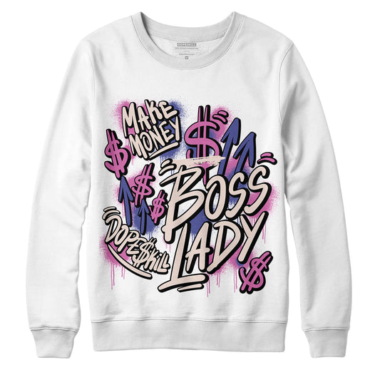 Jordan 7 SE Sapphire DopeSkill Sweatshirt Boss lady Graphic - White 