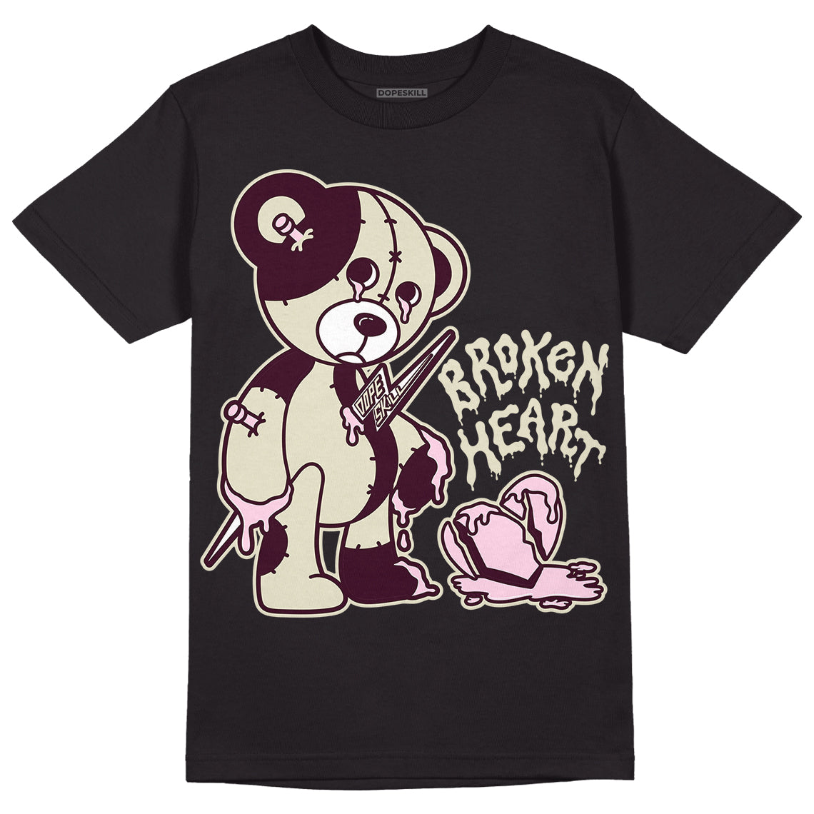 Dunk Low Night Maroon and Medium Soft Pink DopeSkill T-Shirt Broken Heart Graphic Streetwear - Black