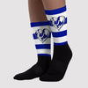 Racer Blue White Dunk Low Sublimated Socks Horizontal Stripes Graphic