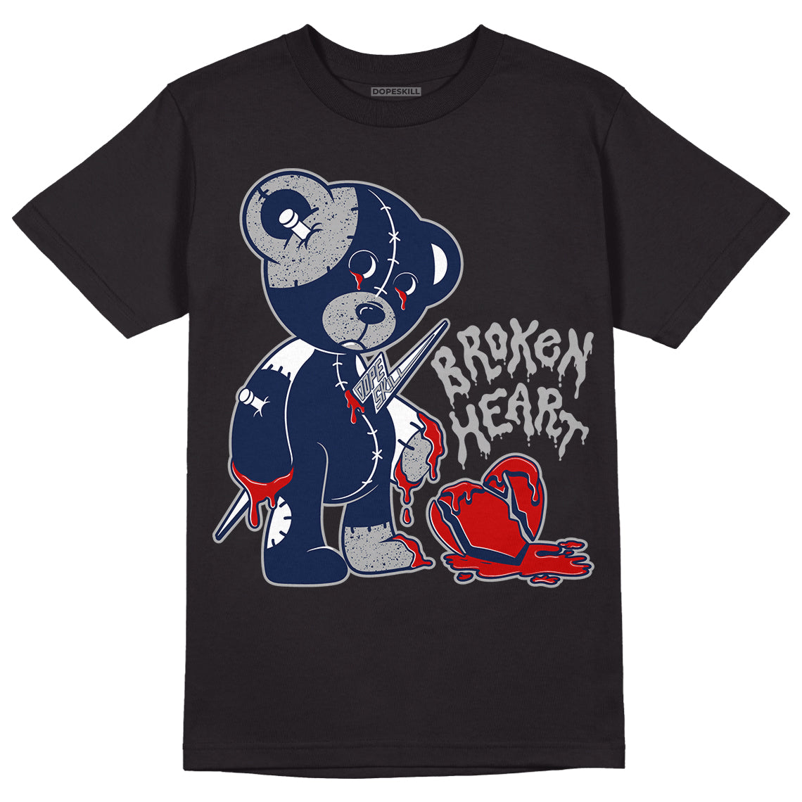 Midnight Navy 4s DopeSkill T-Shirt Broken Heart Graphic - Black