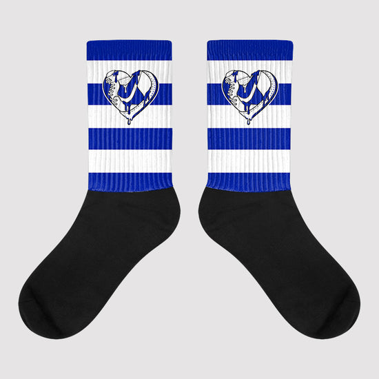 Racer Blue White Dunk Low Sublimated Socks Horizontal Stripes Graphic