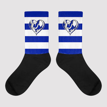 Racer Blue White Dunk Low Sublimated Socks Horizontal Stripes Graphic