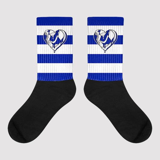 Racer Blue White Dunk Low Sublimated Socks Horizontal Stripes Graphic