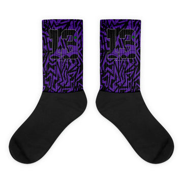 AJ 13 Court Purple Dopeskill Socks Curved Graphic
