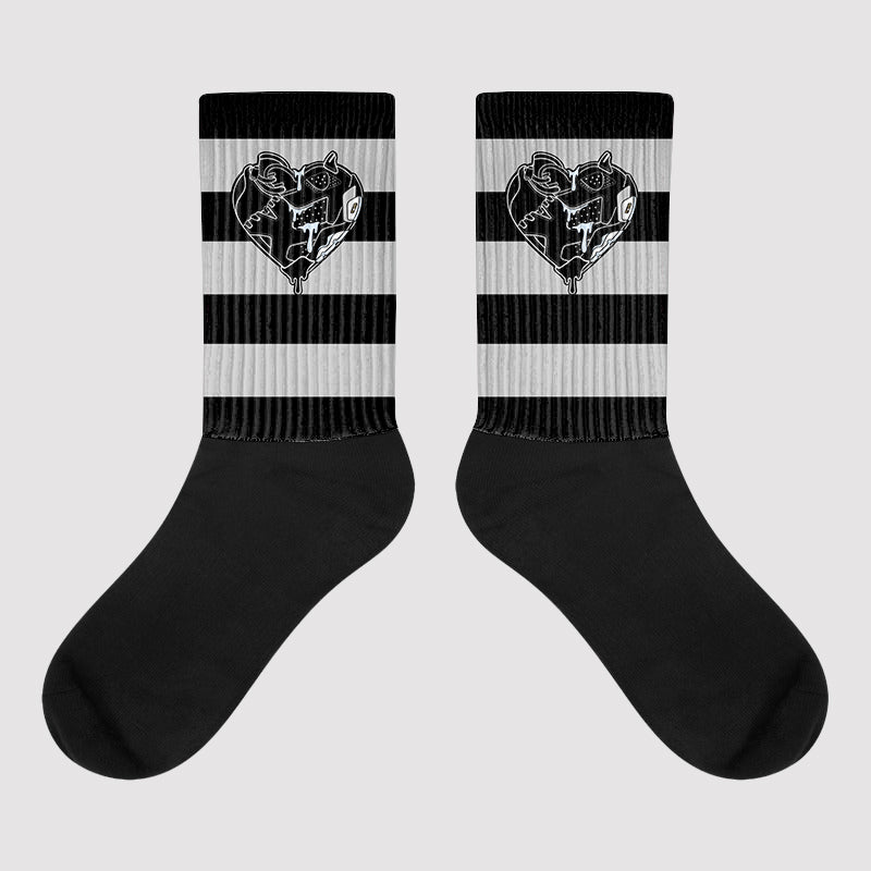 Black Metallic Chrome 6s Sublimated Socks Horizontal Stripes Graphic