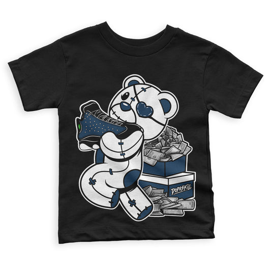 Brave Blue 13s DopeSkill Toddler Kids T-shirt Bear Steals Sneaker Graphic - Black
