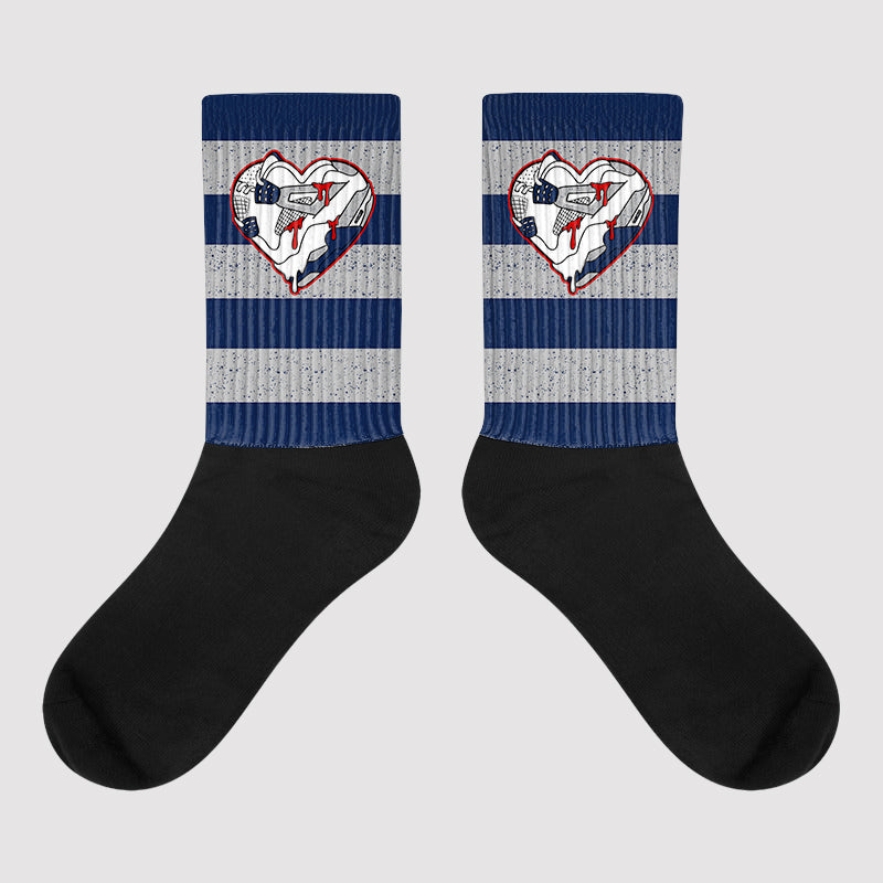 Midnight Navy 4s Sublimated Socks Horizontal Stripes Graphic