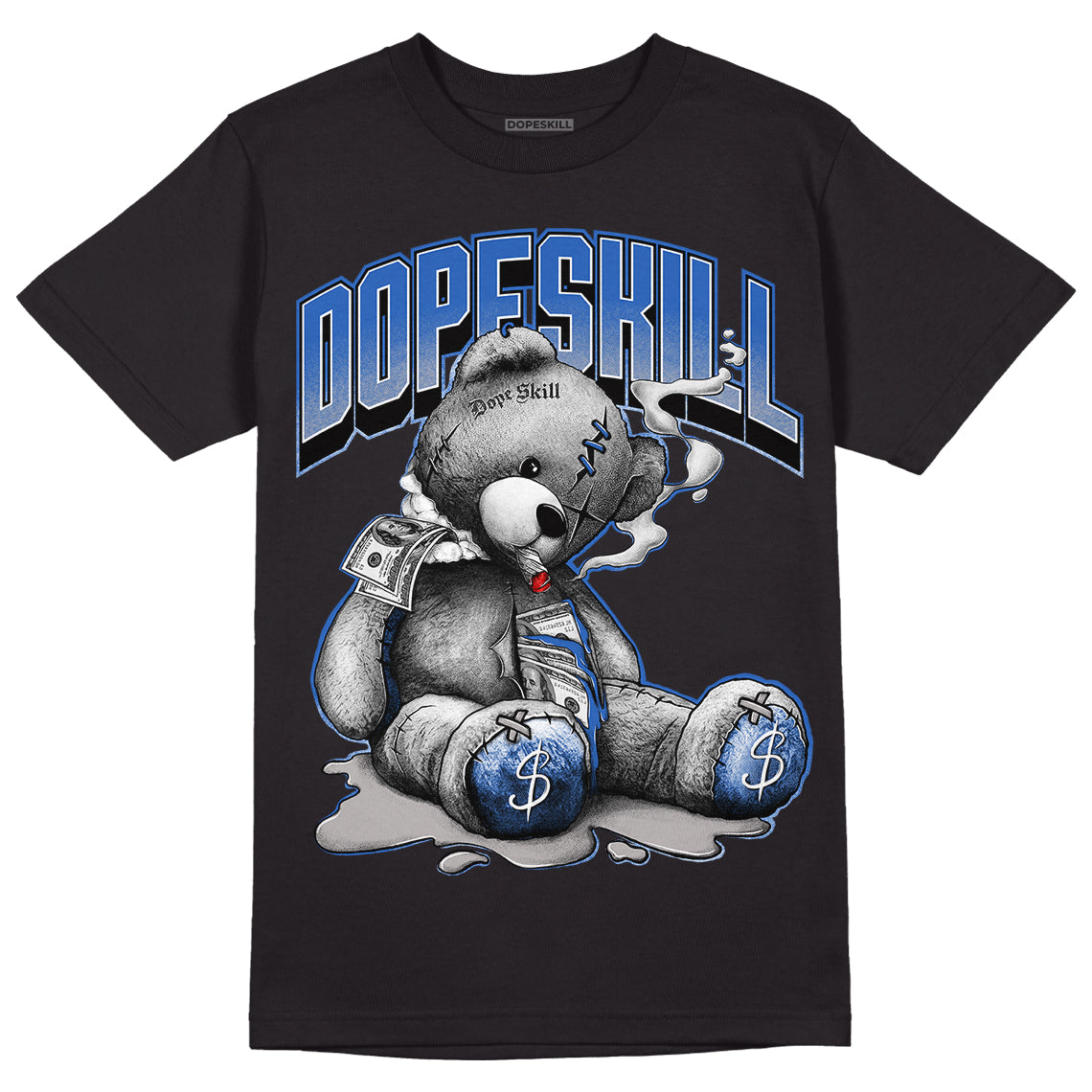 True Blue 1s DopeSkill T-Shirt Sick Bear Graphic - Black