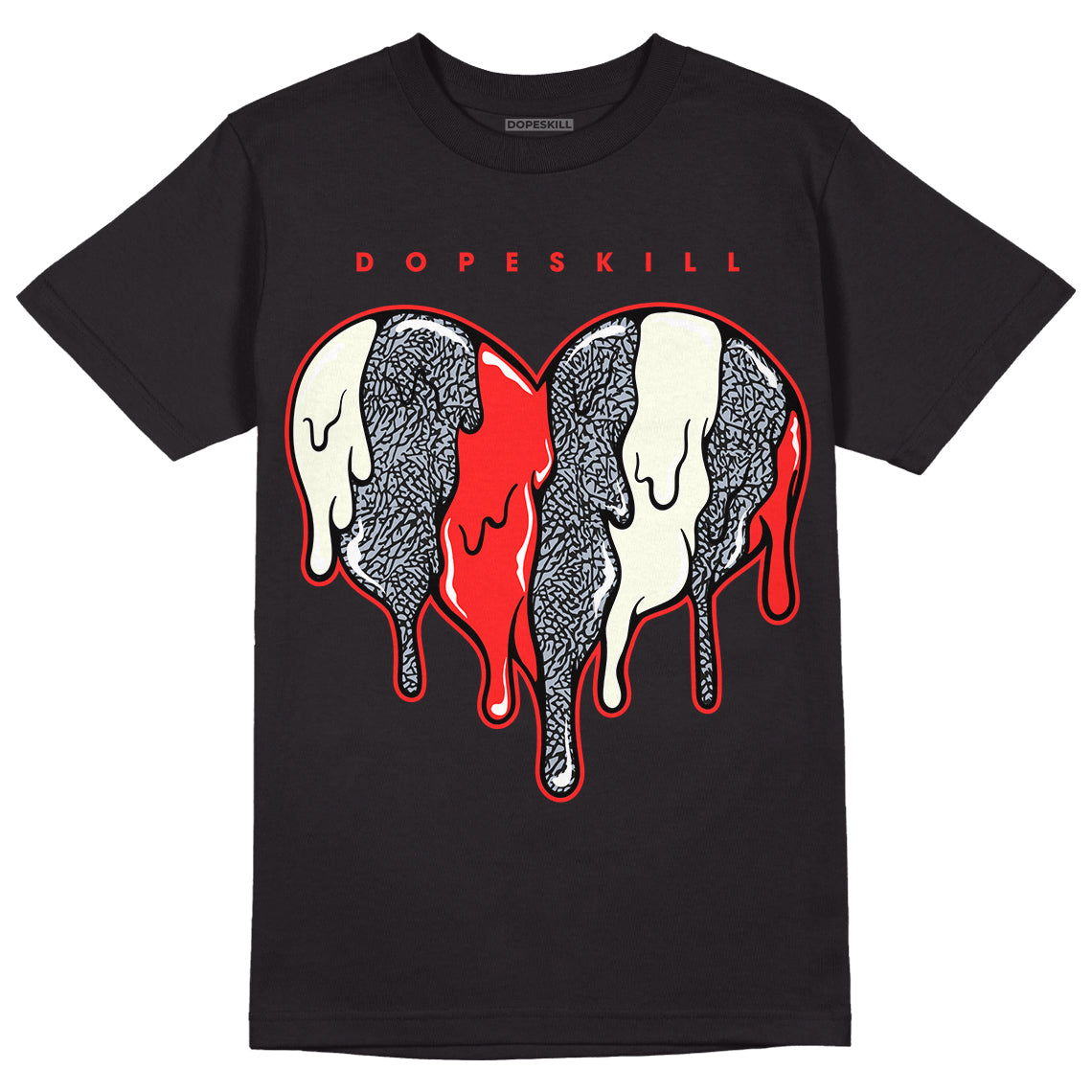 Jordan 3 Retro White Cement Reimagined DopeSkill T-Shirt Slime Drip Heart Graphic Streetwear - Black